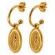 Gold Hoop Earrings with Engraved Virgin Mary Medallion