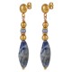 Long Gold Drop Earrings with Oval Sodalite & Gold Spheres