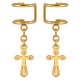 Pendientes Tipo Brazalete Dorados Con Colgante De Cruz De Metal