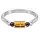 Silver Ring with Embossed Gold Cross & Brown Beads