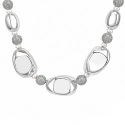 Silver Necklace with Irregular Acrylic Beads & Pearls