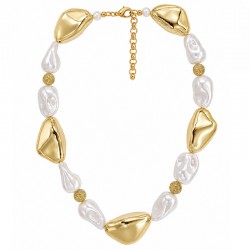 Gold Necklace with Irregular Acrylic Beads & Pearls