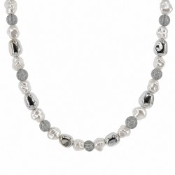 Silver Necklace with Small Irregular Silver & White Beads