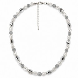 Silver Necklace with Small Irregular Silver & White Beads