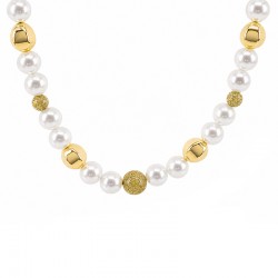 White & Gold Pearl Necklace with Small Glitter Beads
