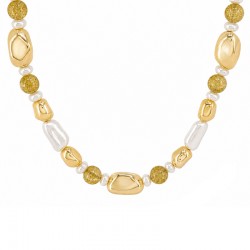 Necklace with Gold Oval & Round Glitter Beads on Black Cord