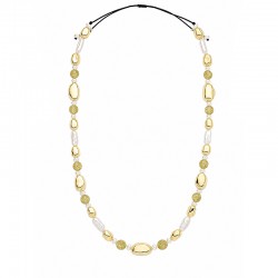 Necklace with Gold Oval & Round Glitter Beads on Black Cord
