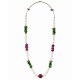 Necklace with Green & Fuchsia Chip Beads on Olive Cord