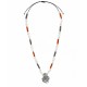 Necklace with Silver Shell, Pearls & Tubes on Black Cord