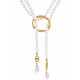 Lariat Necklace with White Pearls, Gold Ring & Pearl Drops