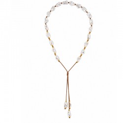Necklace with Baroque Pearls & Lariat Tie on Brown Cord