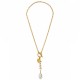 Necklace with Gold Chain, Heart Charm & Baroque Pearl Drop