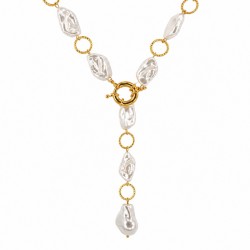 Necklace with Baroque Pearls, Gold Rings & Toggle Clasp
