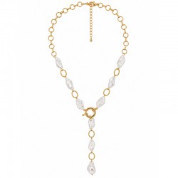 Necklace with Baroque Pearls, Gold Rings & Toggle Clasp