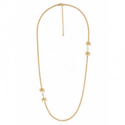 Necklace with Gold Chain, Bow Charms & Round Pearls