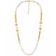 Necklace with Baroque Pearls, Gold Chains & Bow Charms
