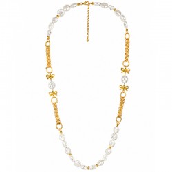 Necklace with Baroque Pearls, Gold Chains & Bow Charms