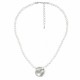 Necklace with Round White Pearls & Hammered Silver Pendant