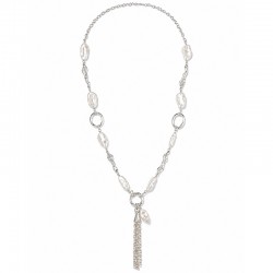 Necklace with Baroque Pearls, Silver Rings & Chain Tassel
