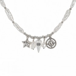 Necklace with Baroque Pearls, Silver Eye, Star & Moon