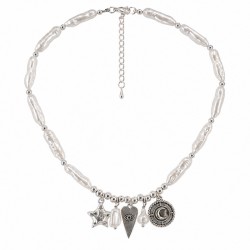 Necklace with Baroque Pearls, Silver Eye, Star & Moon