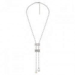 Necklace with Hammered Silver Plates & Pearl Chain Drops