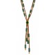 Necklace with Green Glass Tubes & Gold Oval on Brown Cord