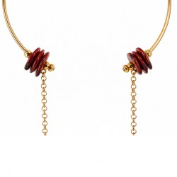 Necklace with Gold Collar, Red Beads & Chain Drops