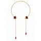Necklace with Gold Collar, Red Beads & Chain Drops
