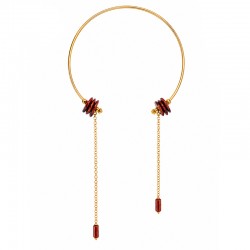 Necklace with Gold Collar, Red Beads & Chain Drops