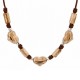 Necklace with Beige Ceramic Beads & Heart on Brown Cord