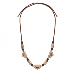 Necklace with Beige Ceramic Beads & Heart on Brown Cord