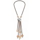Necklace with Silver Disc, Beige Hearts & Brown Cords