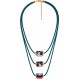 Necklace with Multicolor Ceramic Tubes on Triple Teal Cord