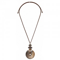 Necklace with Beige-Brown Ceramic Disc & Beads on Cord