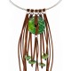 Necklace with Silver Torque, Green Disc & Brown Tassels
