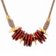 Necklace with Red Disc Beads & Gold Accents on Taupe Cord
