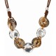 Necklace with Silver Discs & Beige-Brown Rings on Brown Cord