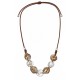Necklace with Silver Discs & Beige-Brown Rings on Brown Cord