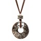 Necklace with Ceramic Donut & Silver Disc on Brown Cord