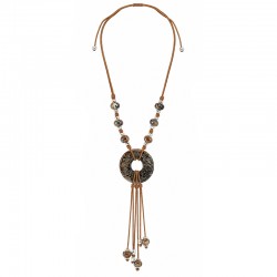Necklace with Brown Ceramic Donut & Cord Tassels