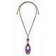 Necklace with Purple Ceramic Donut & Beads on Brown Cord