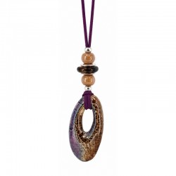 Necklace with Brown Ceramic Donut & Beads on Brown Cord