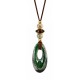 Necklace with Green Ceramic Donut & Beads on Brown Cord