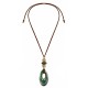 Necklace with Green Ceramic Donut & Beads on Brown Cord