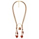 Necklace with Red Heart Charms & Gold Ring on Beige Cord
