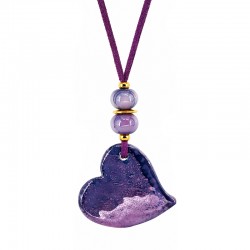 Necklace with Purple Ceramic Heart Pendant on Purple Cord