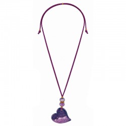 Necklace with Purple Ceramic Heart Pendant on Purple Cord