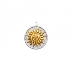 Stainless Steel 304 Charm Round with Sun 16mm