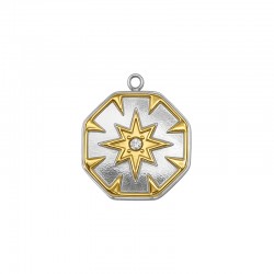 Stainless Steel 304 Charm Octagon with Star 17x20mm